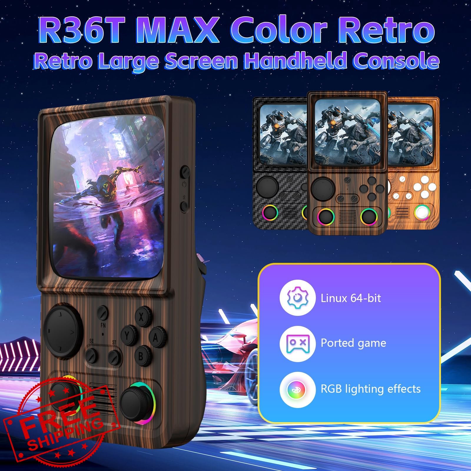 WDYQJE R36TMAX Retro Game Console Wood Grain Brown