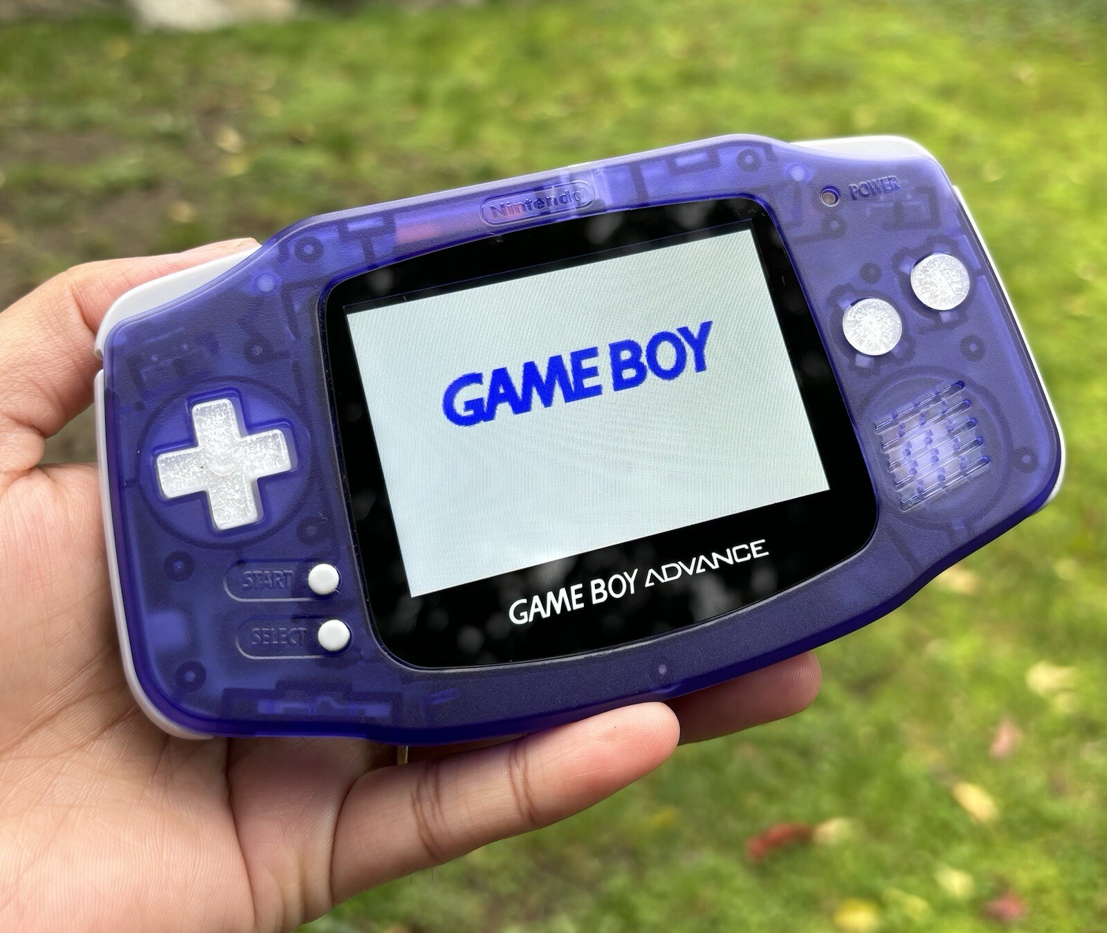 Clear Purple Modded Gameboy Advance Retro Gaming Console with IPS V2 & USB C Mod
