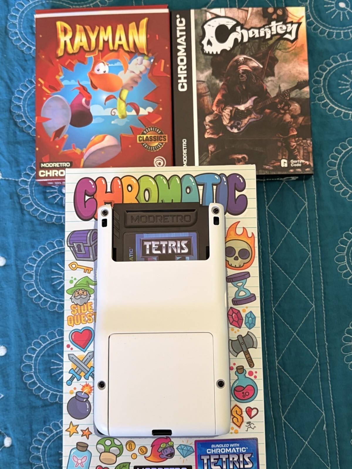 MODRETRO Chromatic Handheld System Console White/Purple w/ Rayman & Chantey
