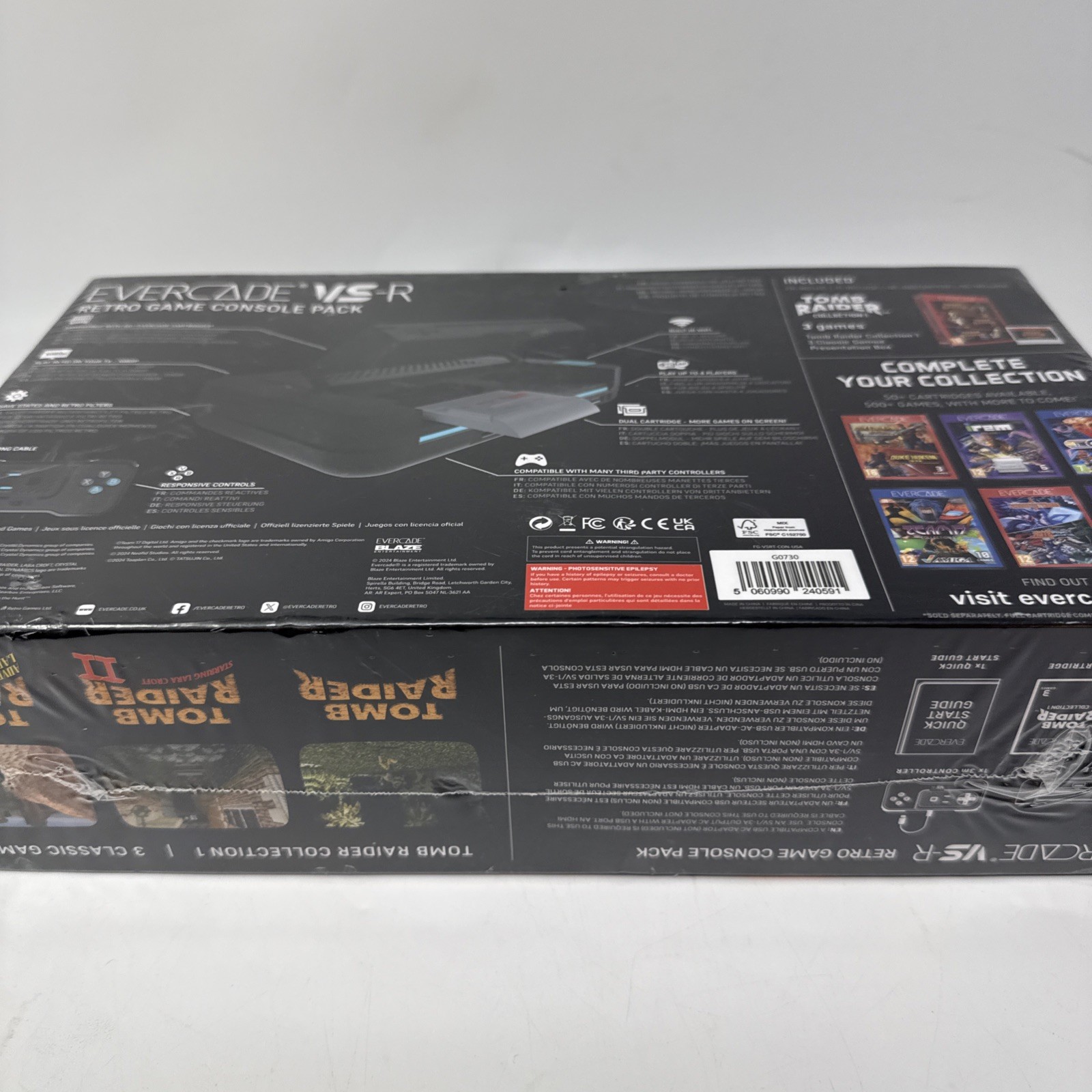 Limited Edition Blaze Evercade VS-R Console with Tomb Raider 1 2 & 3 Box Damage