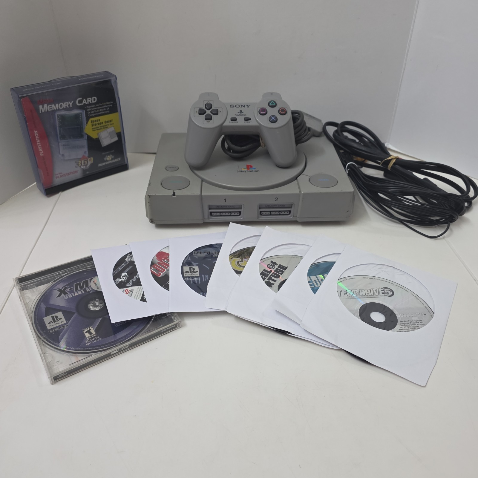 Sony Playstation 1 PS1 Console Bundle 8 Games, Remote, Power,+ AV Tested