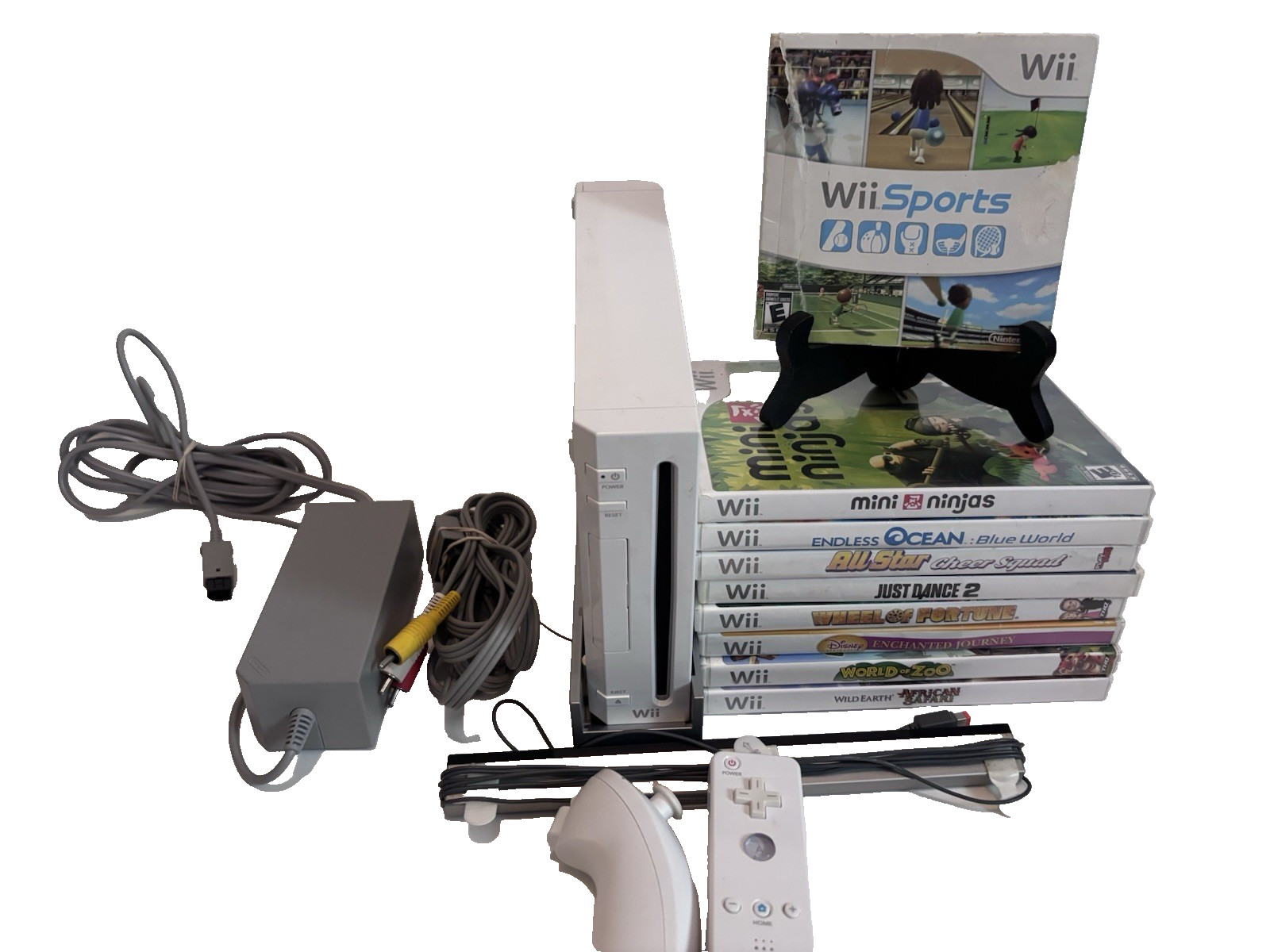 Nintendo Wii Sports RVL-001 CONSOLE SYSTEM Bundle TESTED Controller GAMES LOT