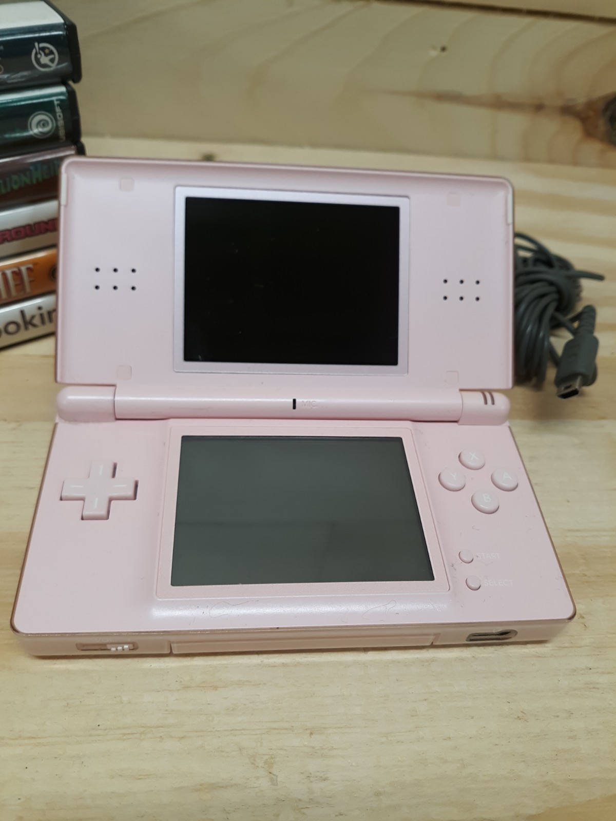 Lot Nintendo DS Lite Console W Stylus 6 Games Metallic Rose Tested Works Clean