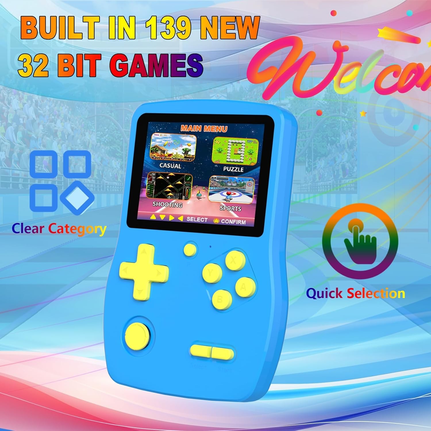 32Bit Kids Handheld Game 139 Retro Games 3.0″ Blue
