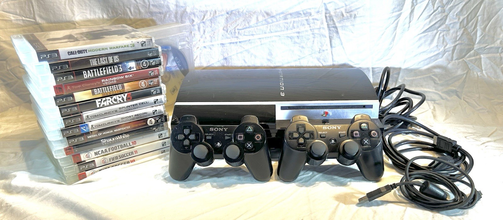 PlayStation 3 – PS3 Fat 80GB CECHL01 Console Bundle w/ 2 Controllers & 19 Games