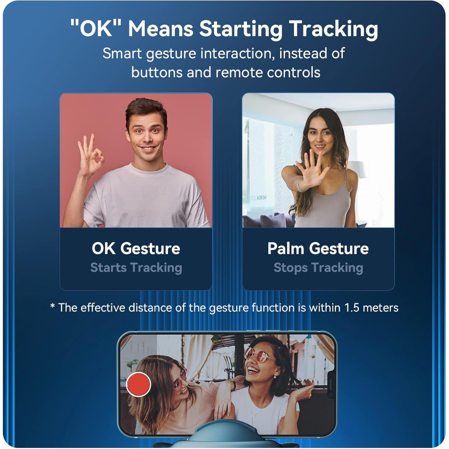 Bluetooth Auto Tracking Phone Holder, 360° Rotation, AI-Powered Face Tracking