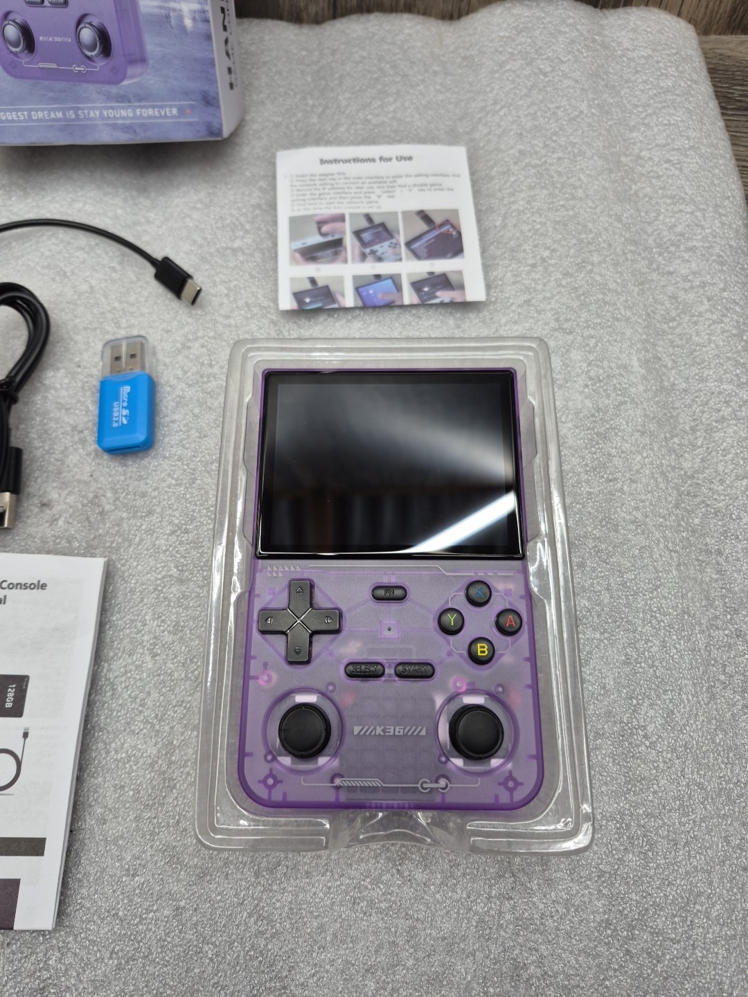 K36 Retro Handheld Video Game Console 16000 Games Emulator 3.5 Inch purple