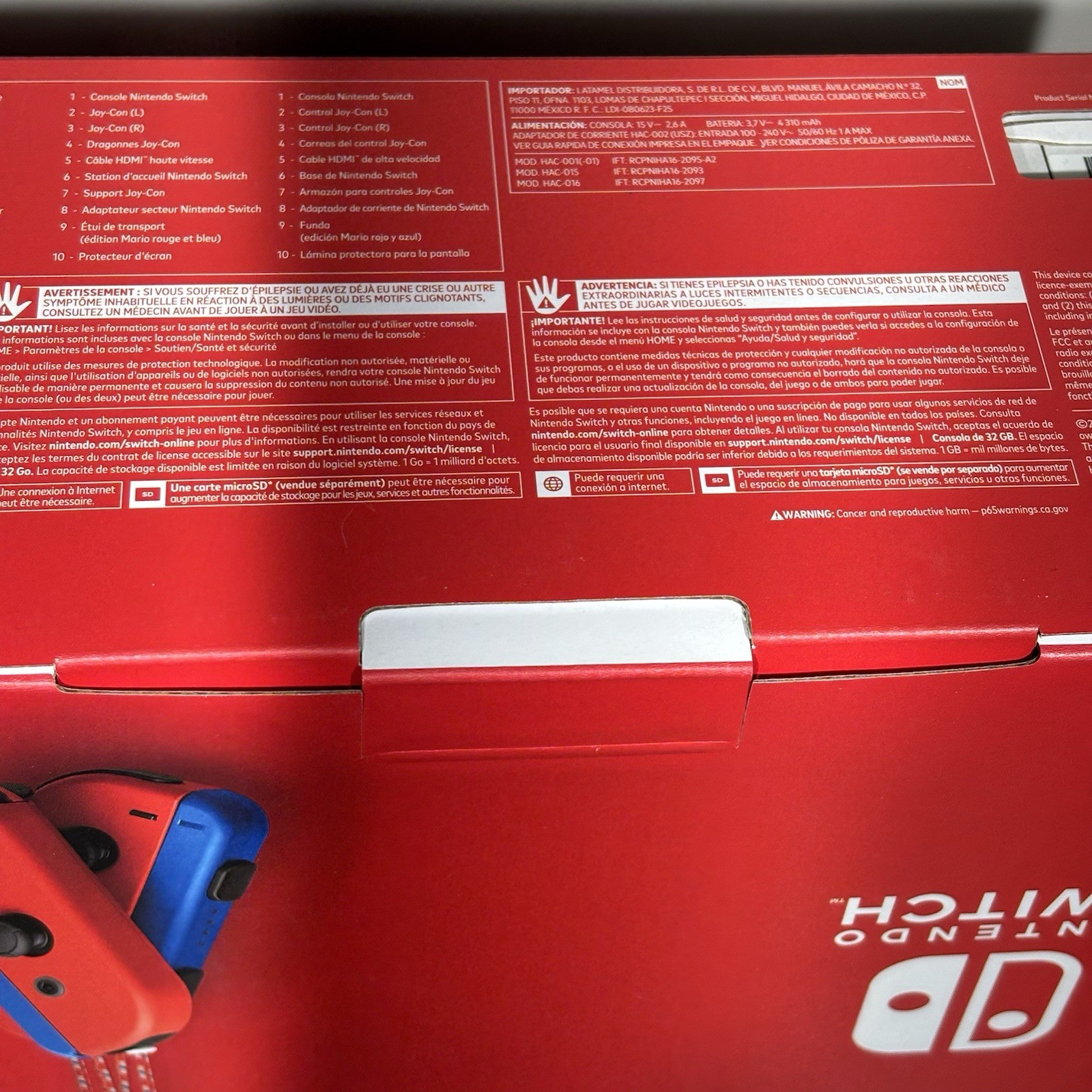 Nintendo Switch Console HAC-001(-01) Mario Red & Blue Edition 32GB New Sealed