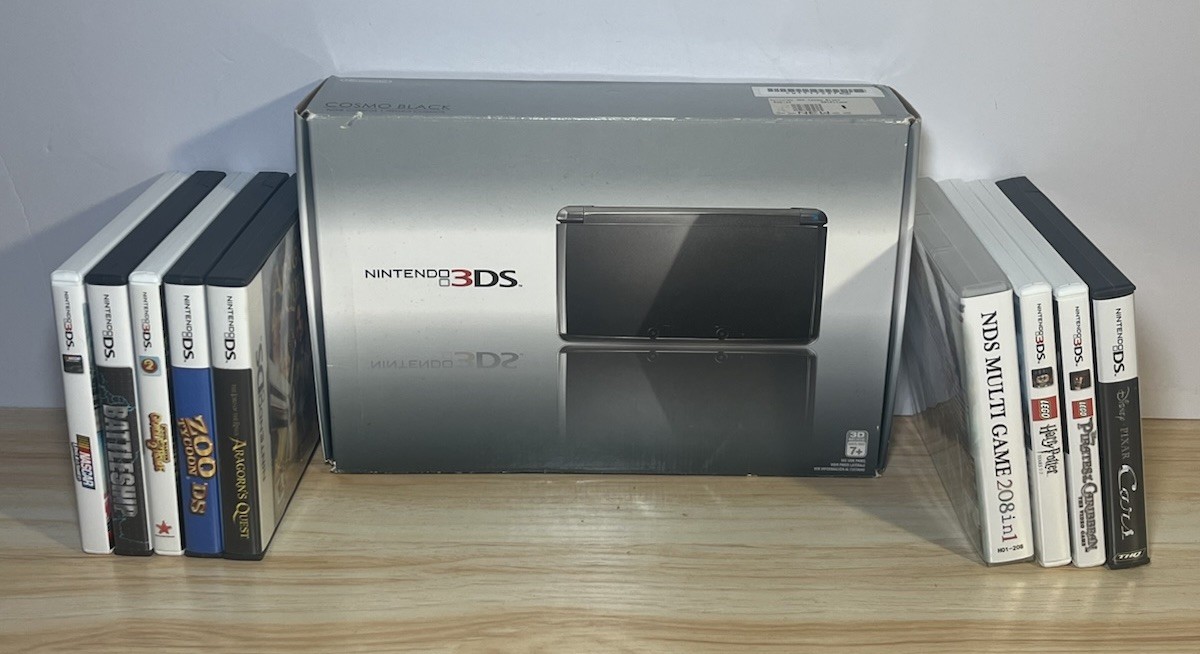 Nintendo 3DS Cosmo Black System Console Complete Box W/9 Games All CIB Tested