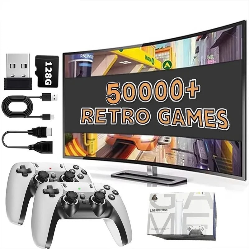 Wireless Retro TV Game Stick Console HDMI Dual Gamepads Plug & Play 64GB 128GB