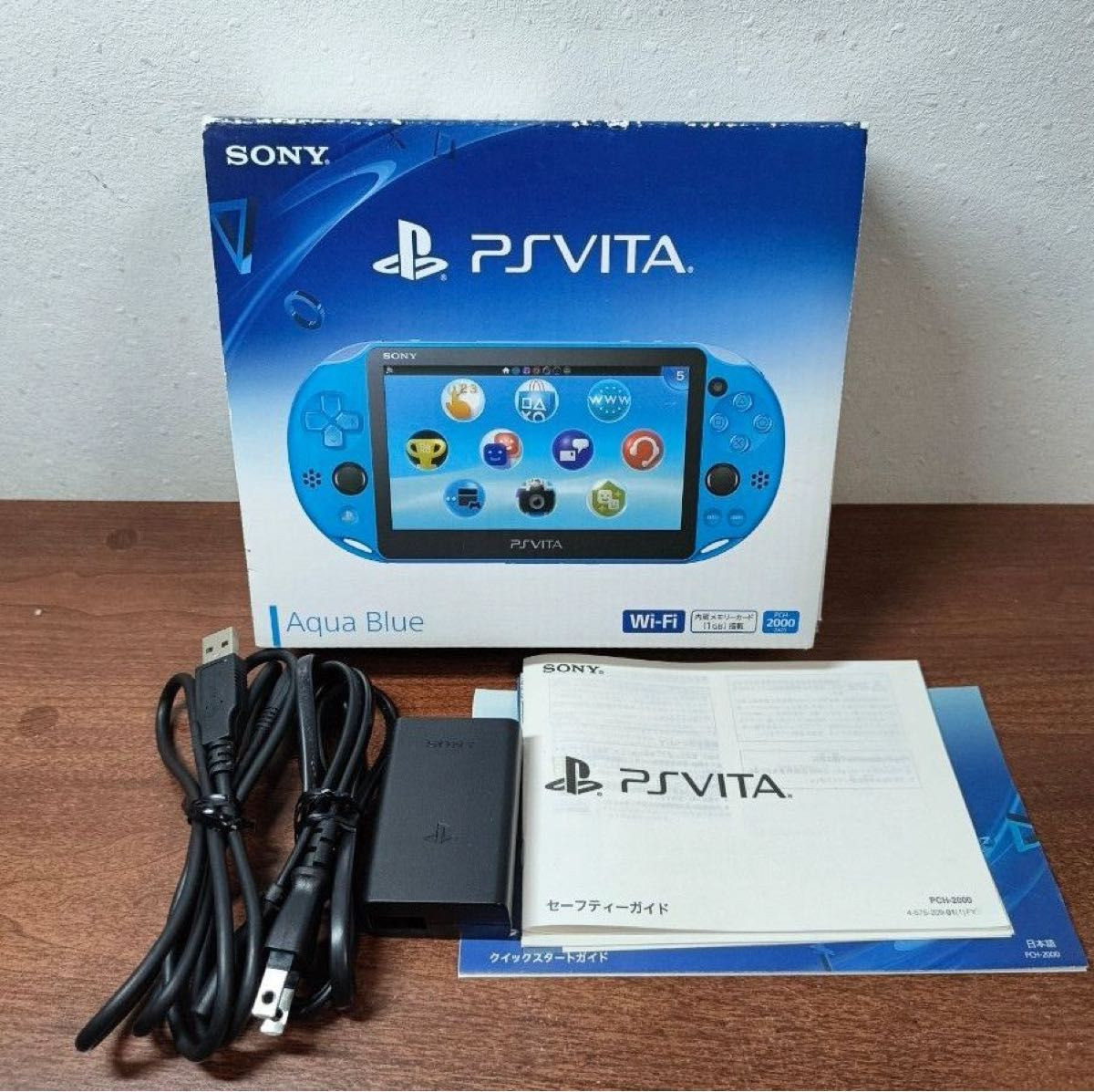 Sony PlayStation PS Vita Slim PCH-2000 Wi-Fi Console Aqua Blue w/ Charger & Box