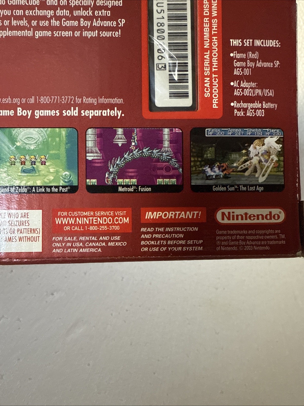 Nintendo Game Boy Advance SP GBA Flame Red Console Sealed Box Rare New Sealed
