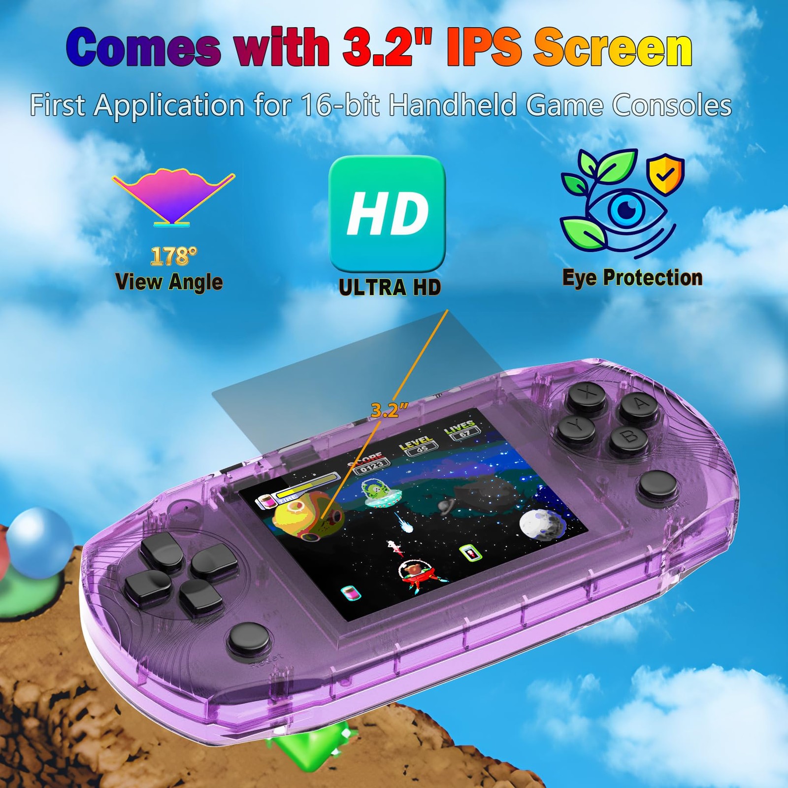 3.2″ IPS Large Screen Handheld Game Console for Kids Preloaded 100 Retro Video