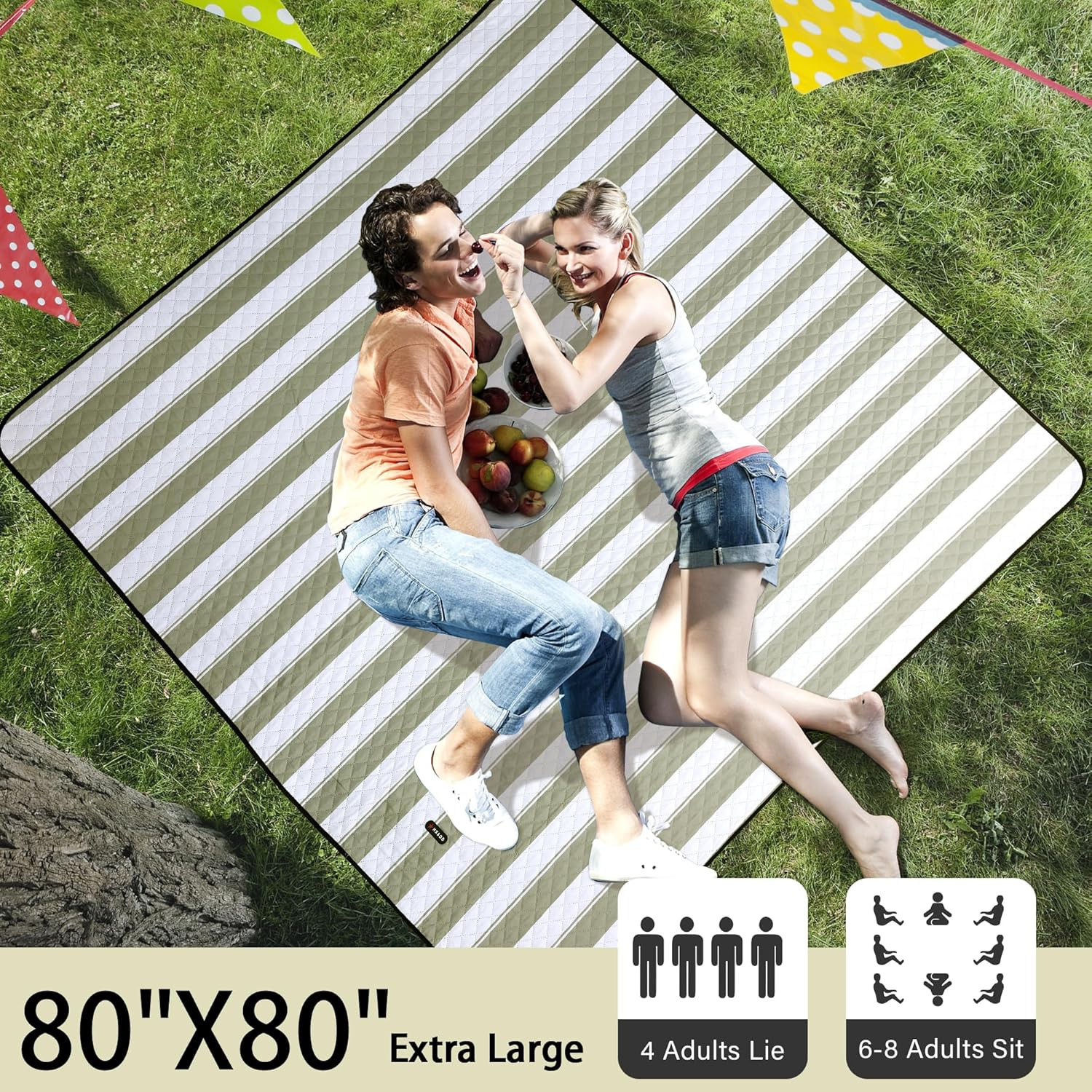 Outdoor Picnic Blanket Extra Large, 80”X80” Waterproof Picnic Mat Foldable Campi
