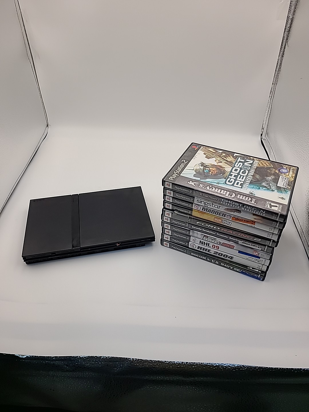 Sony PlayStation 2 Slim Console – Black Tested Working W/ 10 Games No Chords