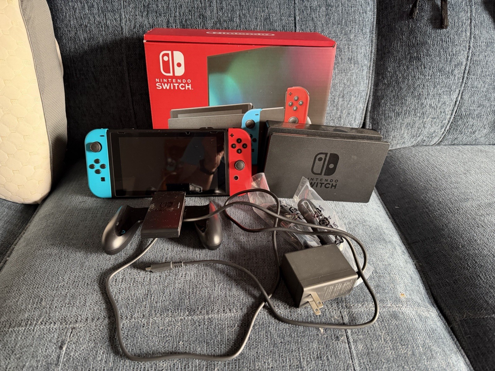 Nintendo Switch Bundle with Neon Blue and Neon Red Joy-Con (HAC-001-01)