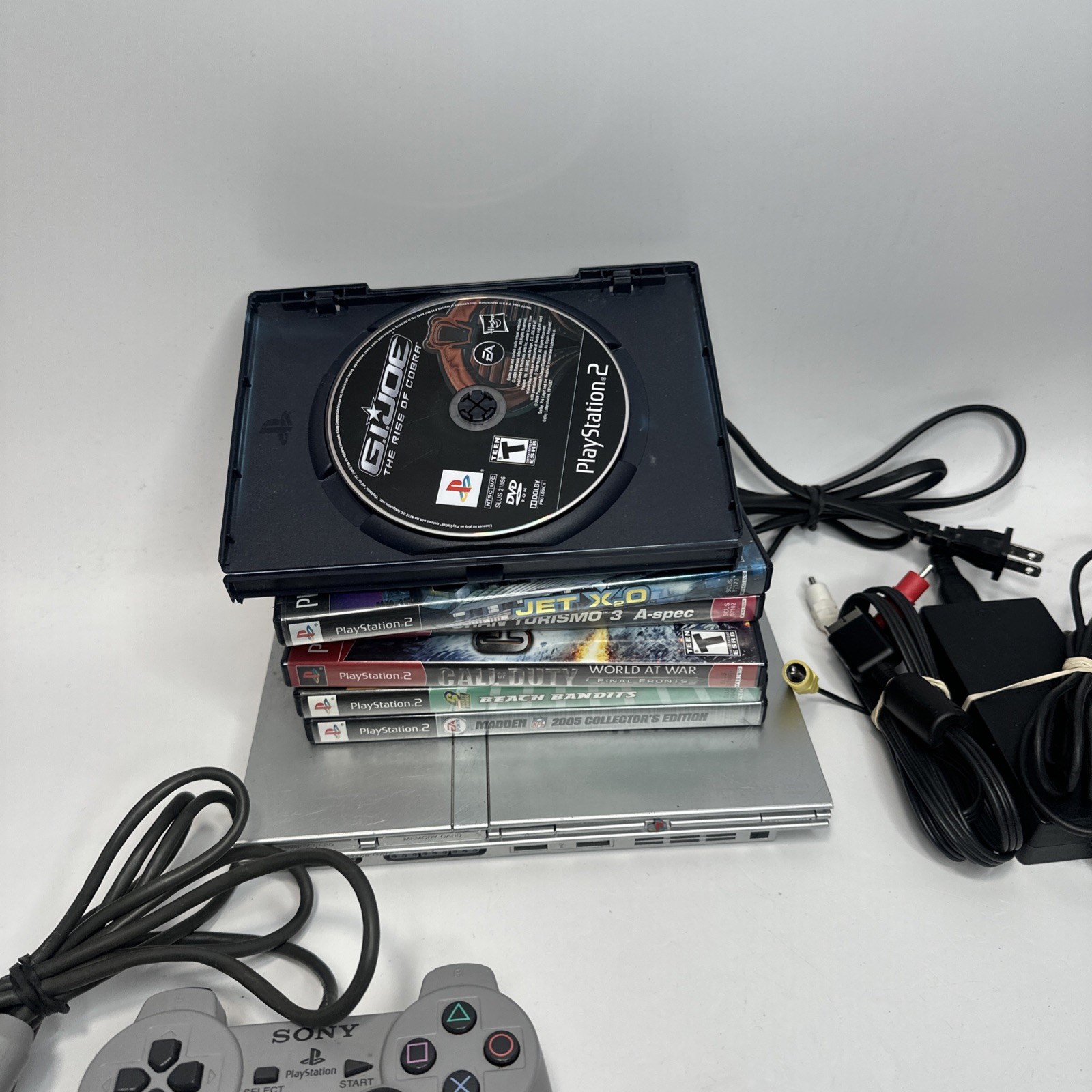 Sony PS2 PlayStation 2 Slim SILVER Console Bundle SCPH-79001 Tested With Games