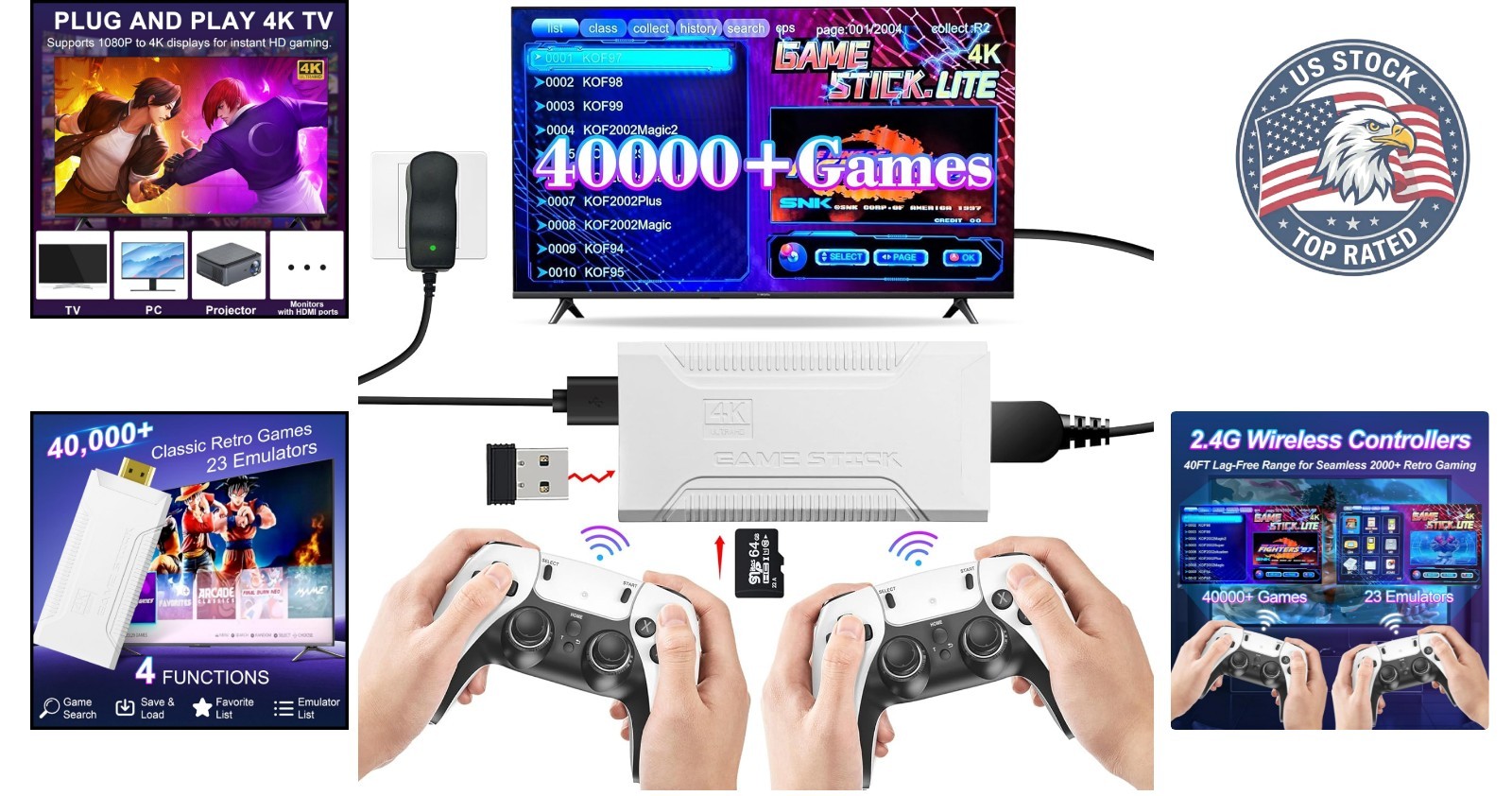 Plug & Play Retro Game Stick: 40,000+ Classics, 4K HDMI & Wireless Controllers