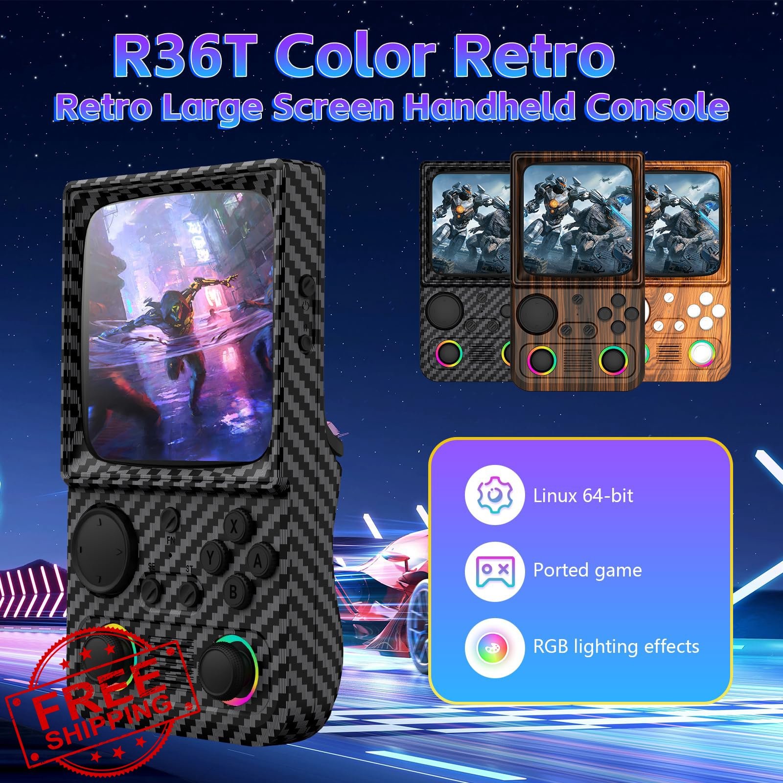WDYQJE R36TMAX Retro Game Console Charcoal Black