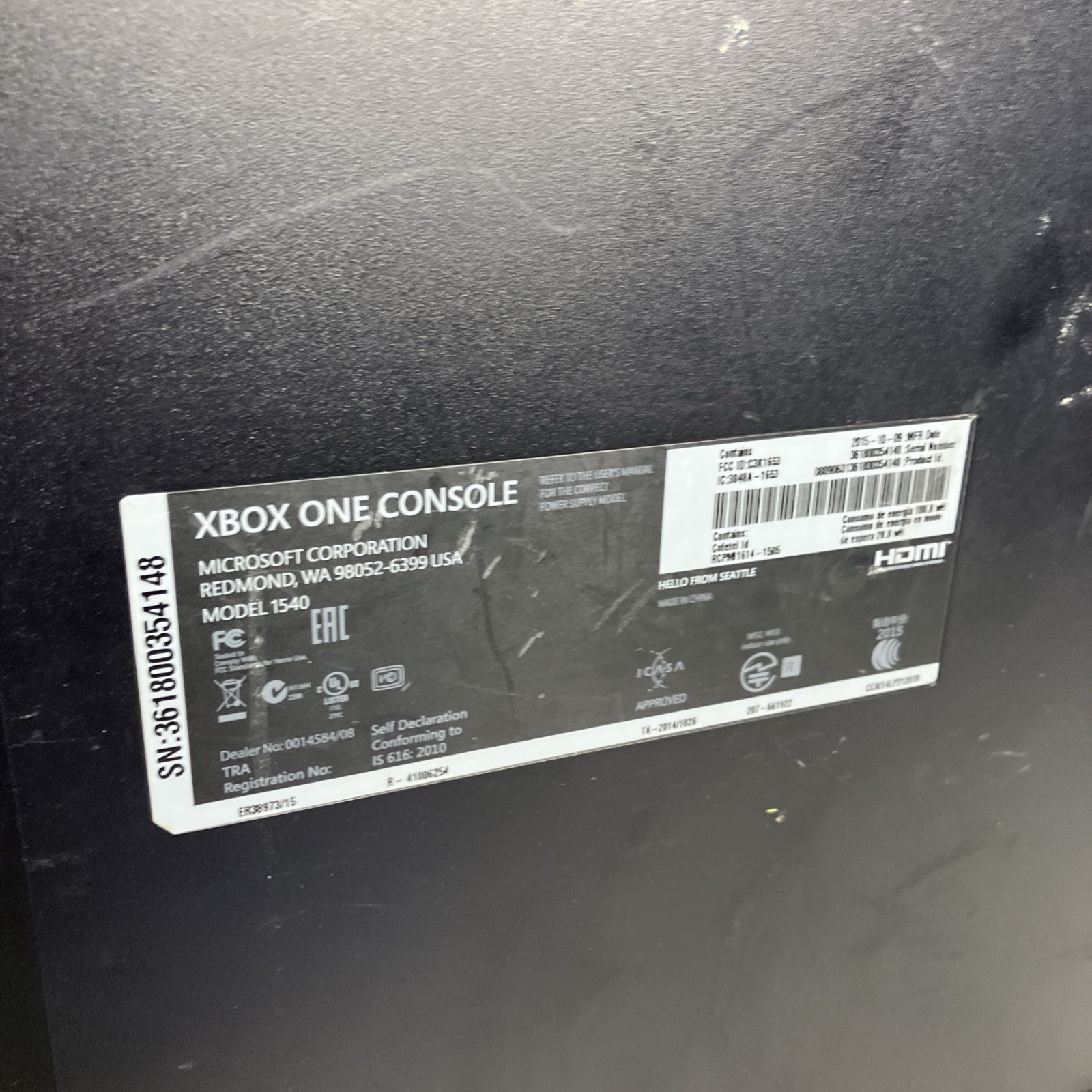 Xbox One Model 1540 Console Black