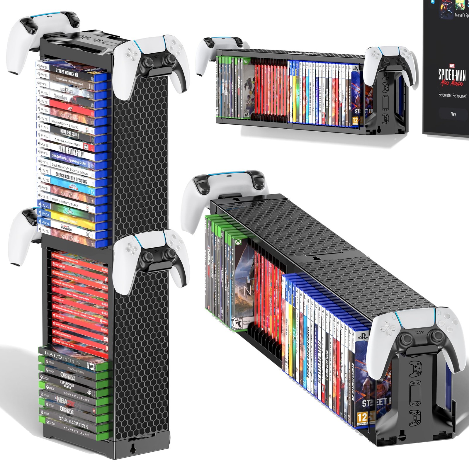Video Game Disc Rack Tower Storage Holder Stand Universal 2-Tier, 2T-Black