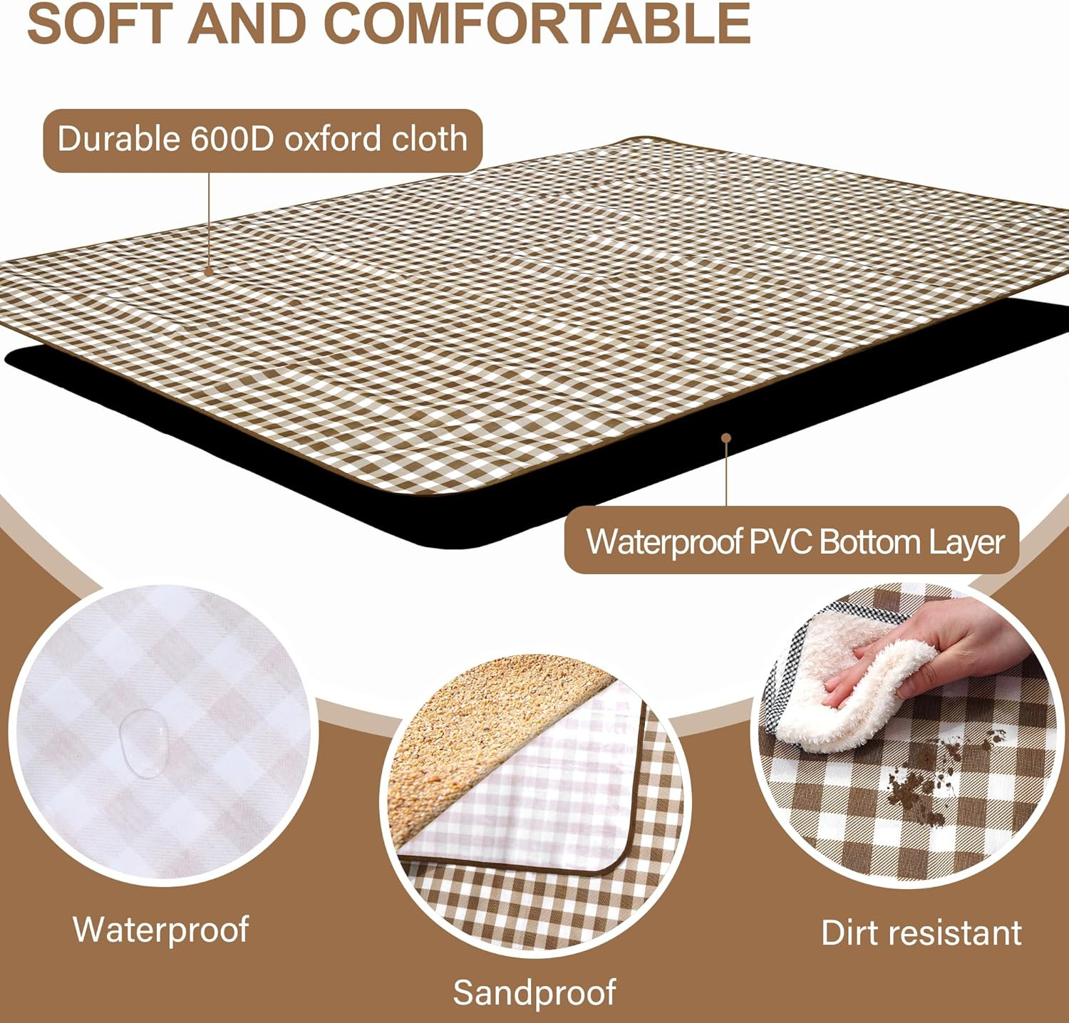 Outdoor Picnic Blanket 80″X80″ Picnic Mat Extra Large Camping Blanket Beach Blan