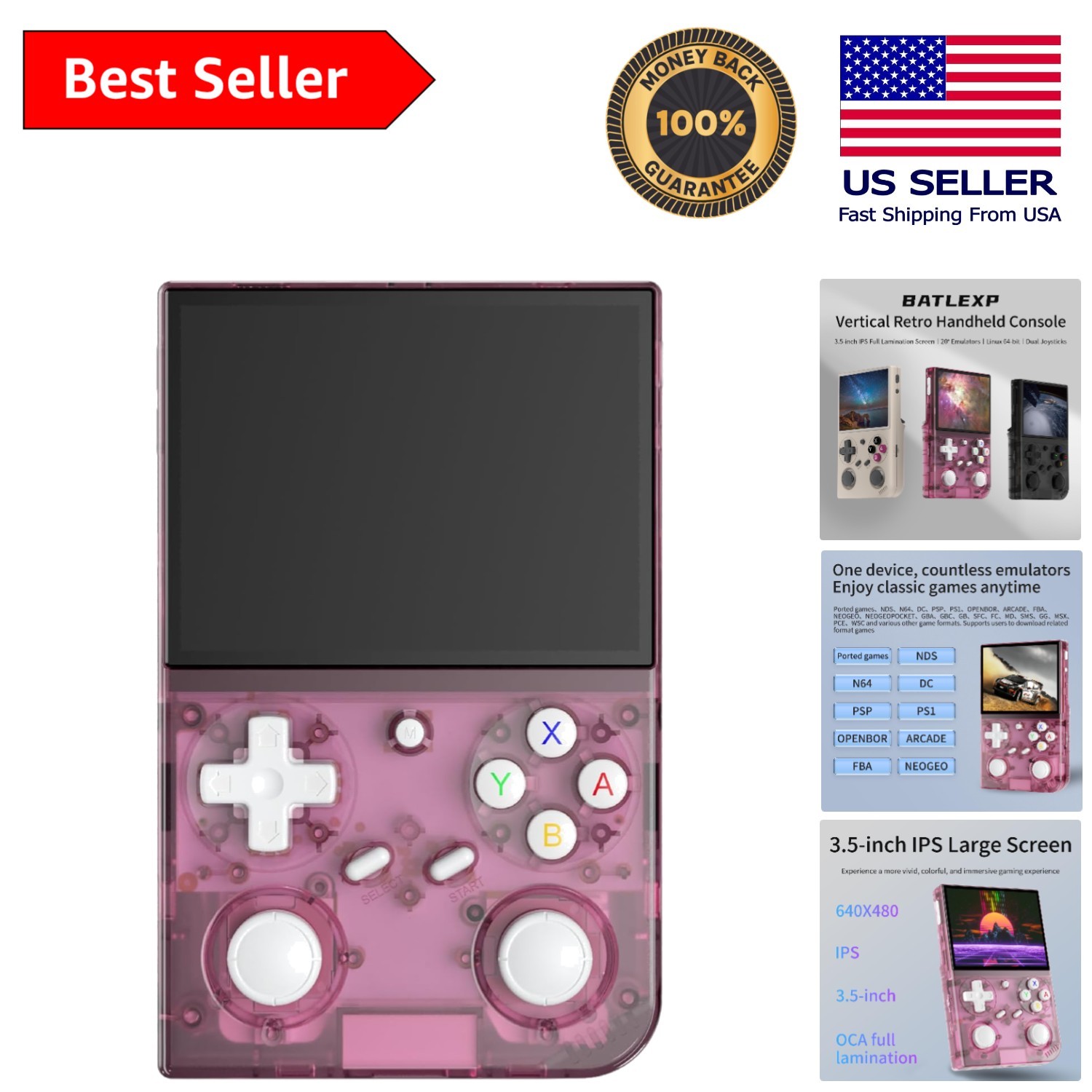 G350 Retro Gaming Console with 3.5″ Display, 3200mAh Battery, Multiplayer Fun