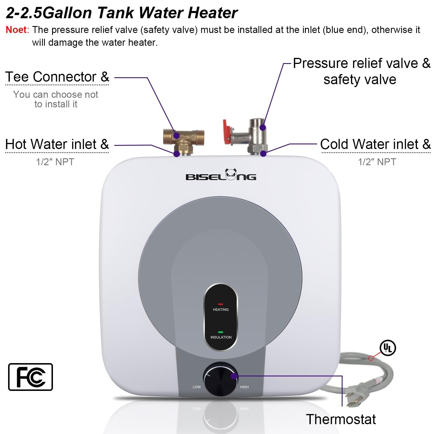 110V-120V 1440-1500W Small Under Sink Tank 2.5 Gallon Water Heater … Fast Ship