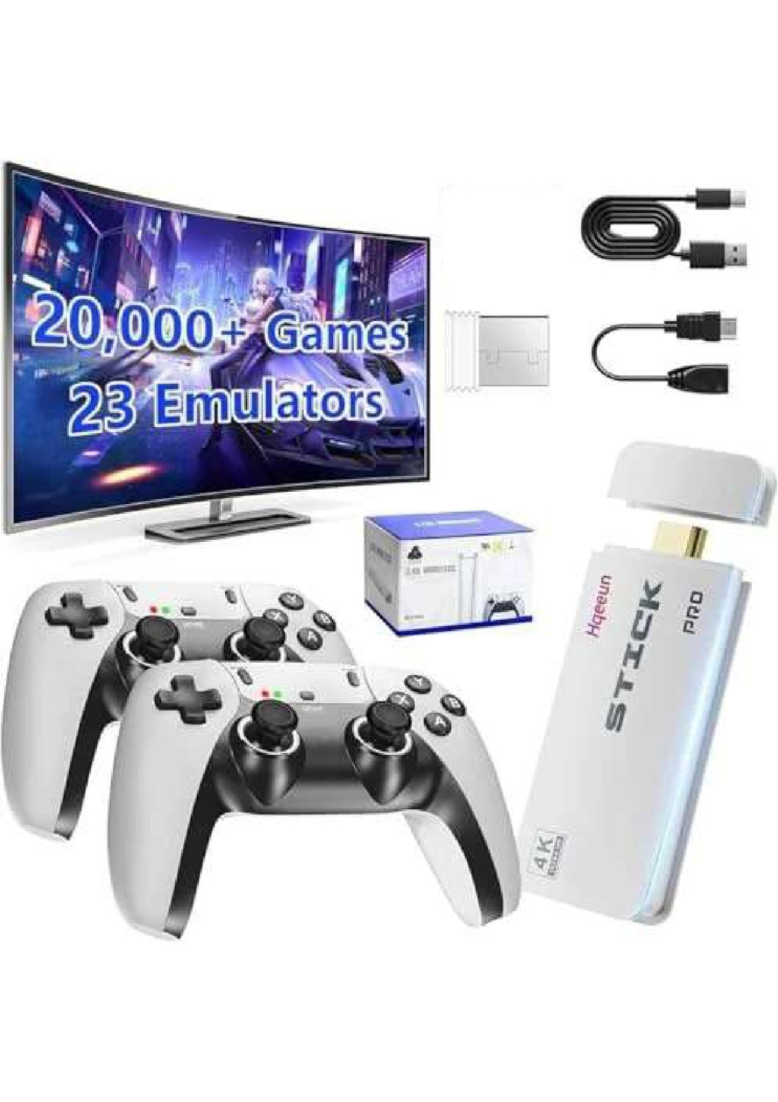 Retro Video Game Console 4K HDMI 20000+ 64G 2 Controller Wireless Game TV Stick