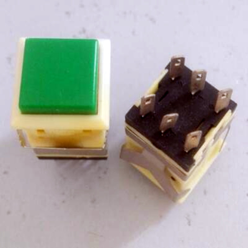 Green Square Push Button DPDT Panel PCB OFF-(ON) Momentary Switch Push to Make