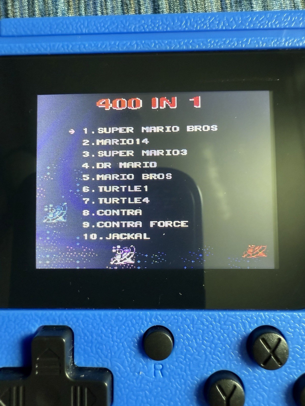 Blue Handheld Game Console 400-in-1 Classic Retro Games Includes Charging Cable