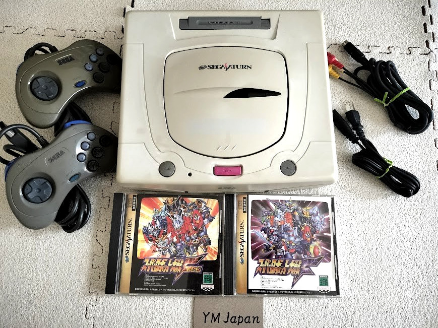 SEGA Saturn Console Complete Set 2 Gray Controllers + 2 Games Tested Japan Used