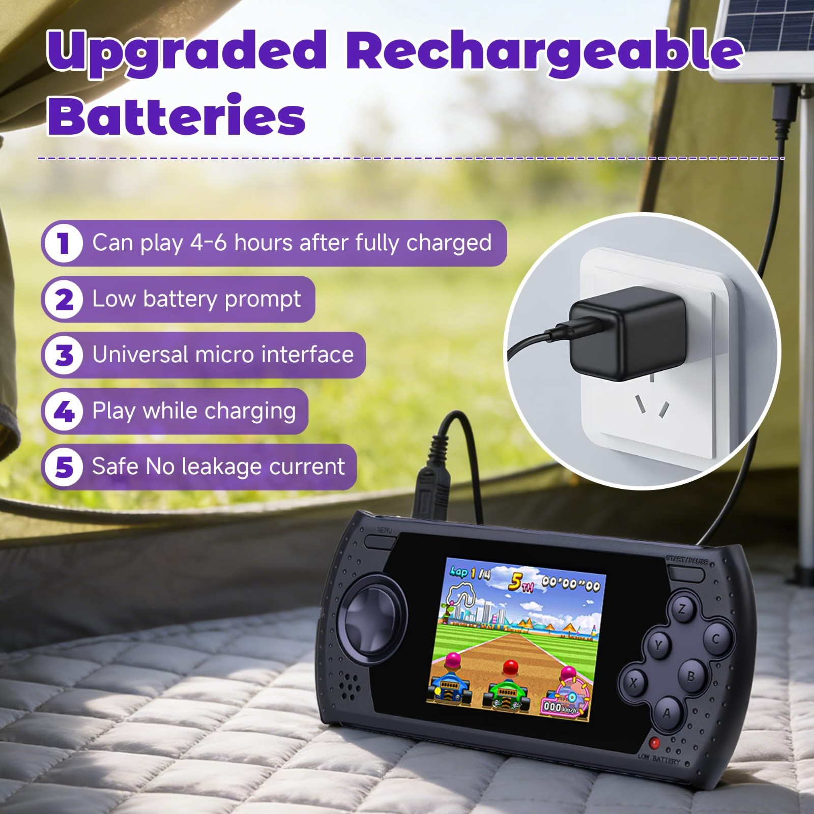 16 Bit Handheld Game Console – 230 Retro Video Games, USB Rechargeable, 3″ Porta