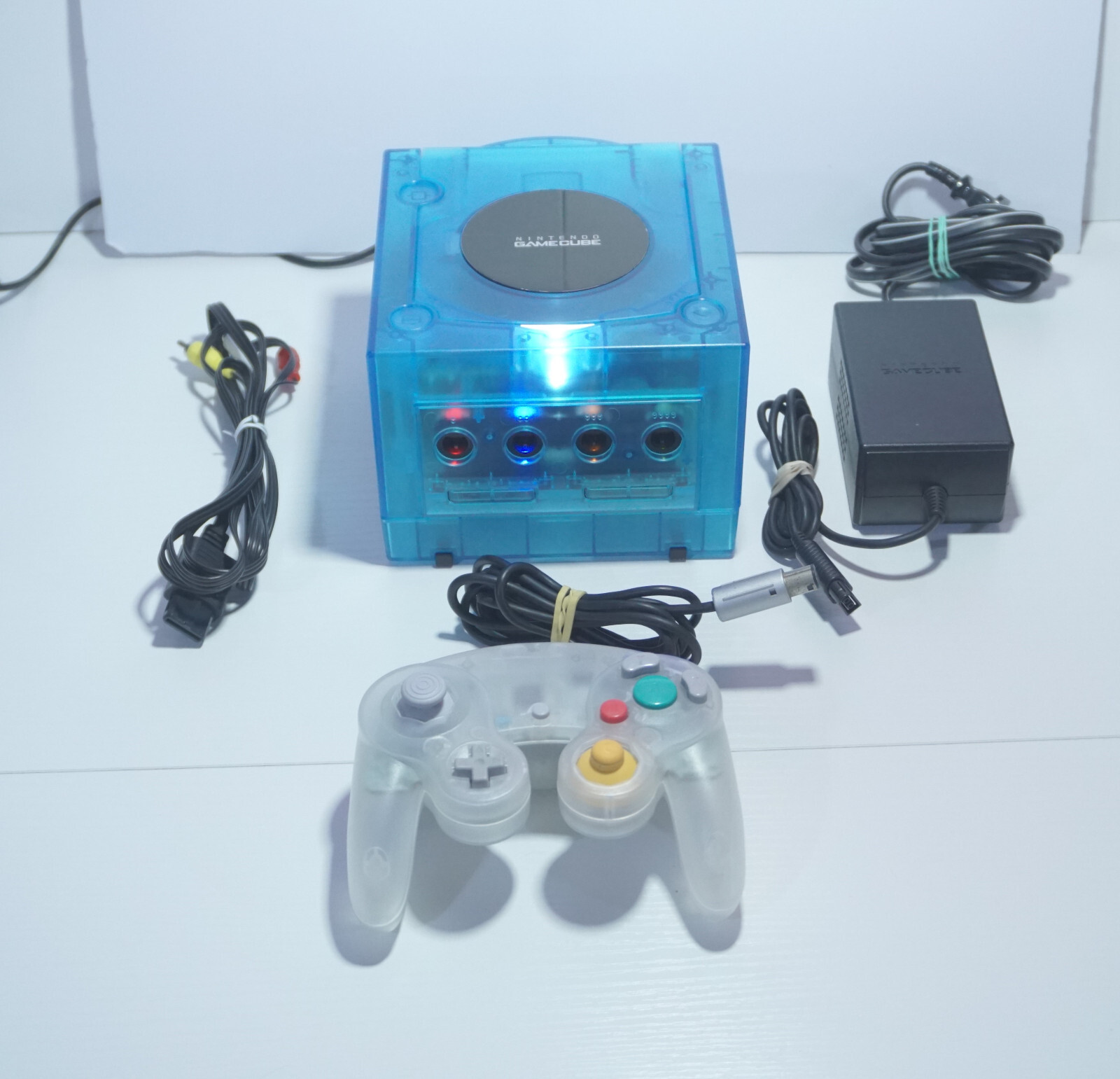 Clear Blue Nintendo GameCube Console DOL-001 (USA) with LEDs & Controller