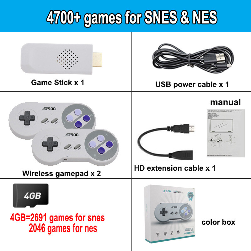 Video Arcade Game Console 2.4G Wireless Controller HD Stick Built in 4700+ Games