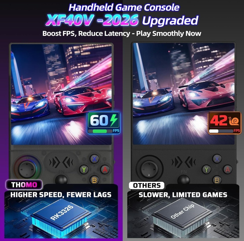 XF40V Retro Handheld Game Console with 2X Detachable Joysticks – 4.0 Inch IPS HD
