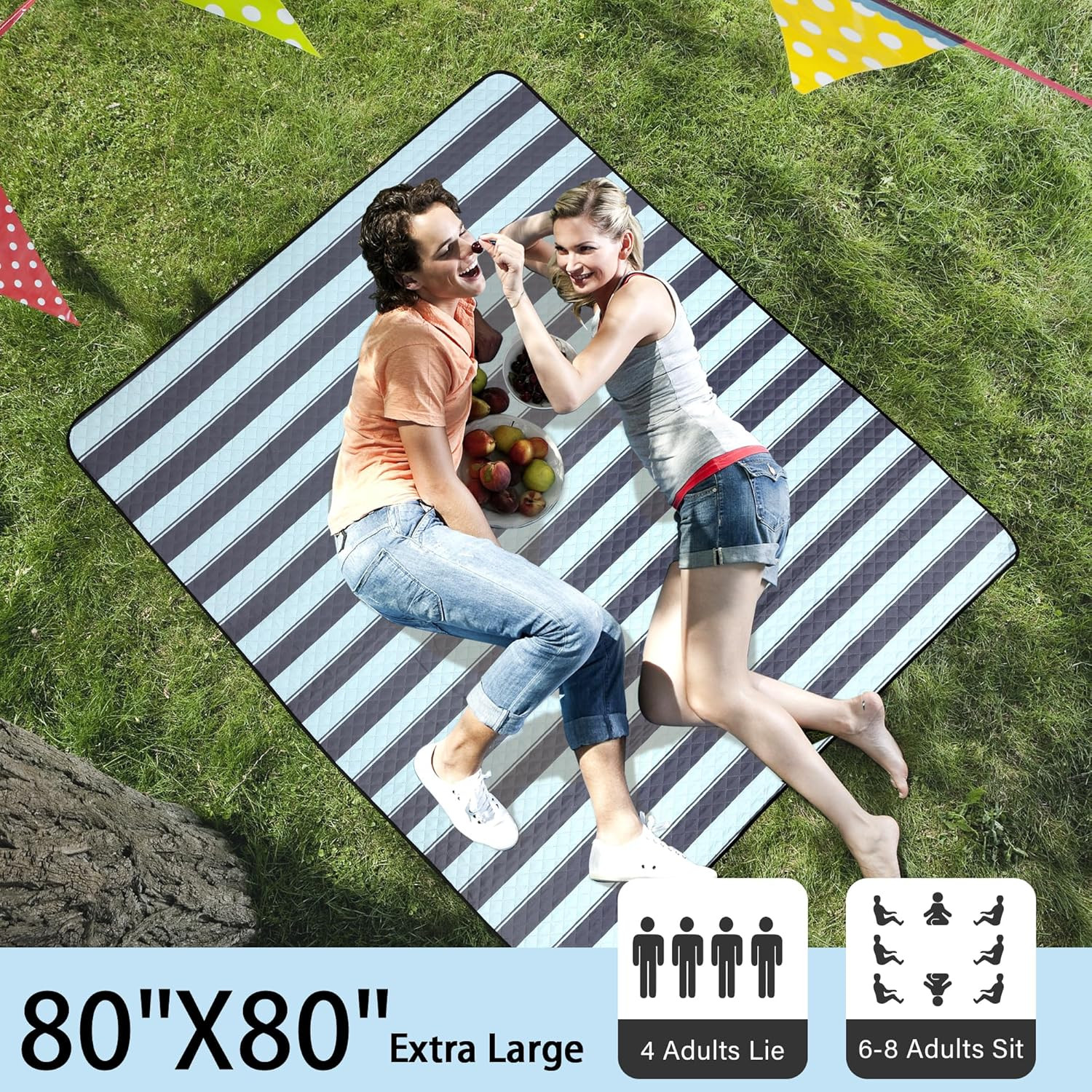Extra Large Picnic Outdoor Blanket, 80”X80” Waterproof Picnic Mat Foldable Campi