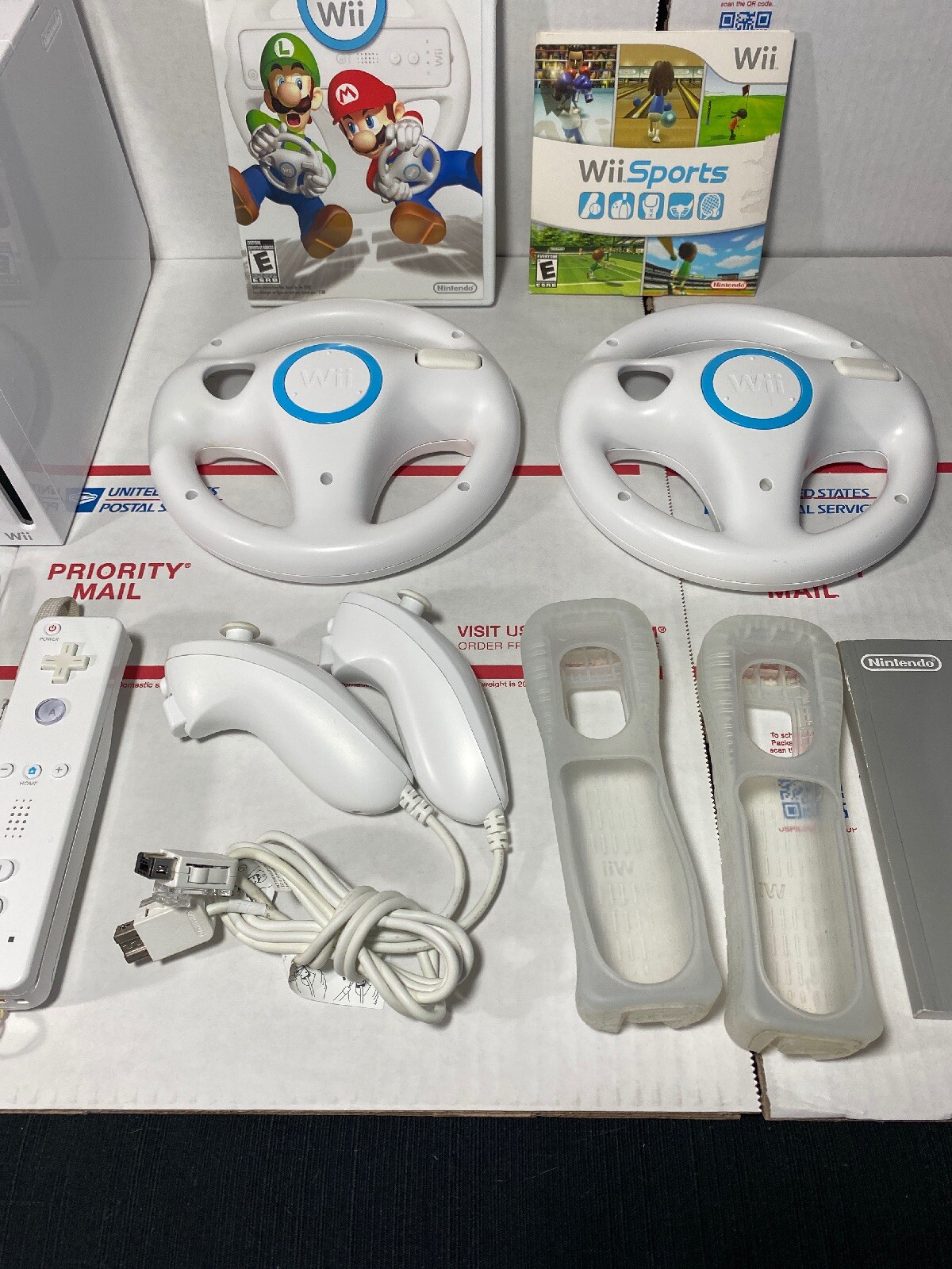 Nintendo Wii Bundle+ MARIO KART +Wheels+Wii Sports-EXCELLENT -NEXT DAY -WARRANTY
