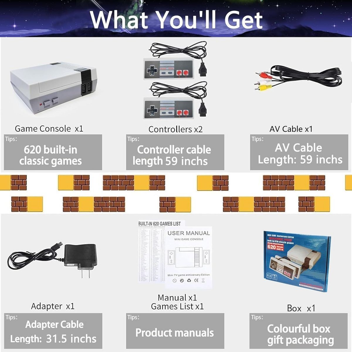 Mini Game Anniversary Edition Entertainment System Built-In 620 Classic Games