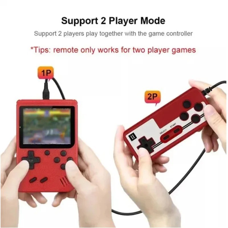 Retro Handheld Game Console 400 Games Built-in Rechargeable Kids TV Connect Red