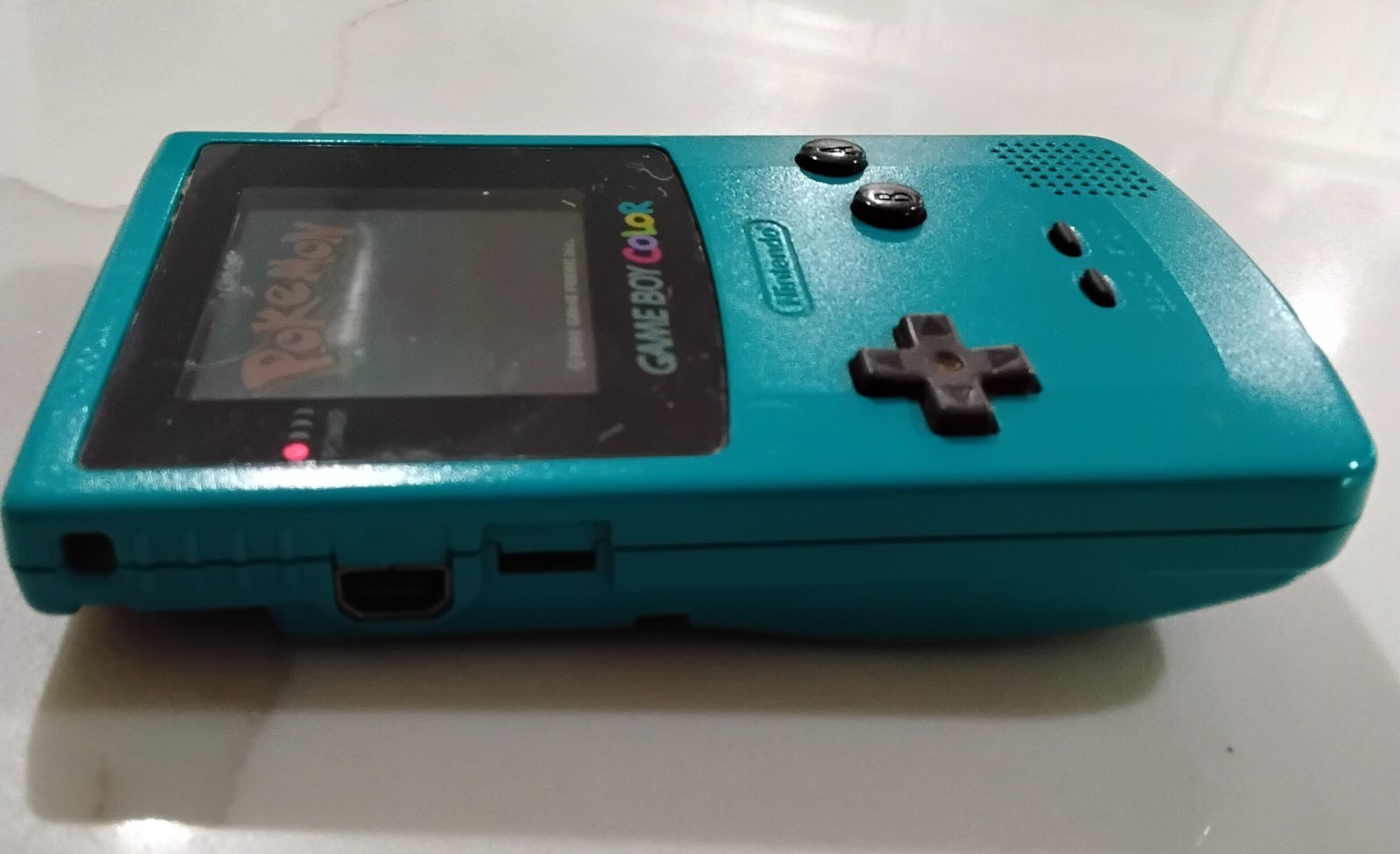 Nintendo Game Boy Color Teal- No Battery Cover + Trading Card Game WORKS!