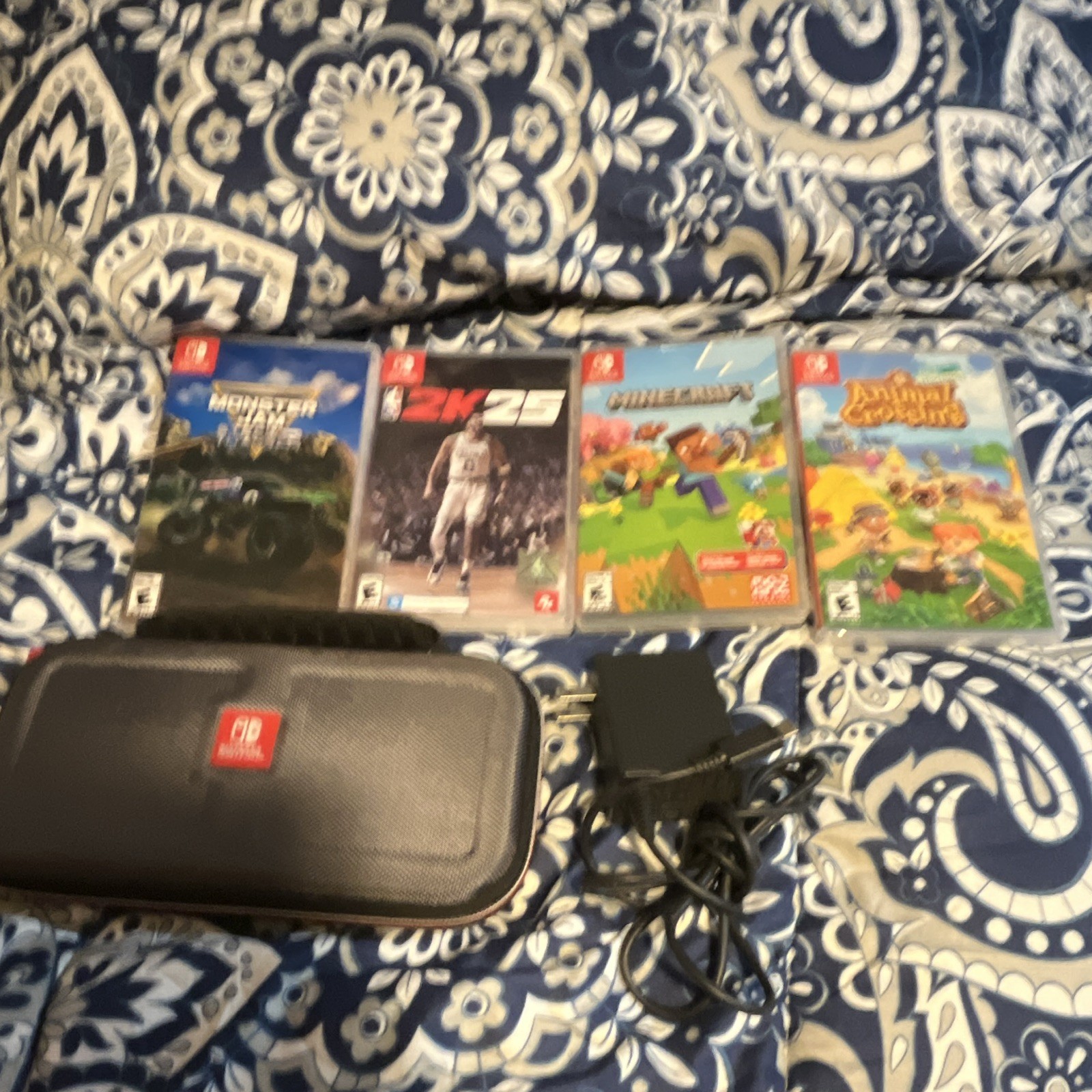 Nintendo Switch Lite Gray/Blue/Turquoise Bundle w/ AC Adapter Case 3 Games