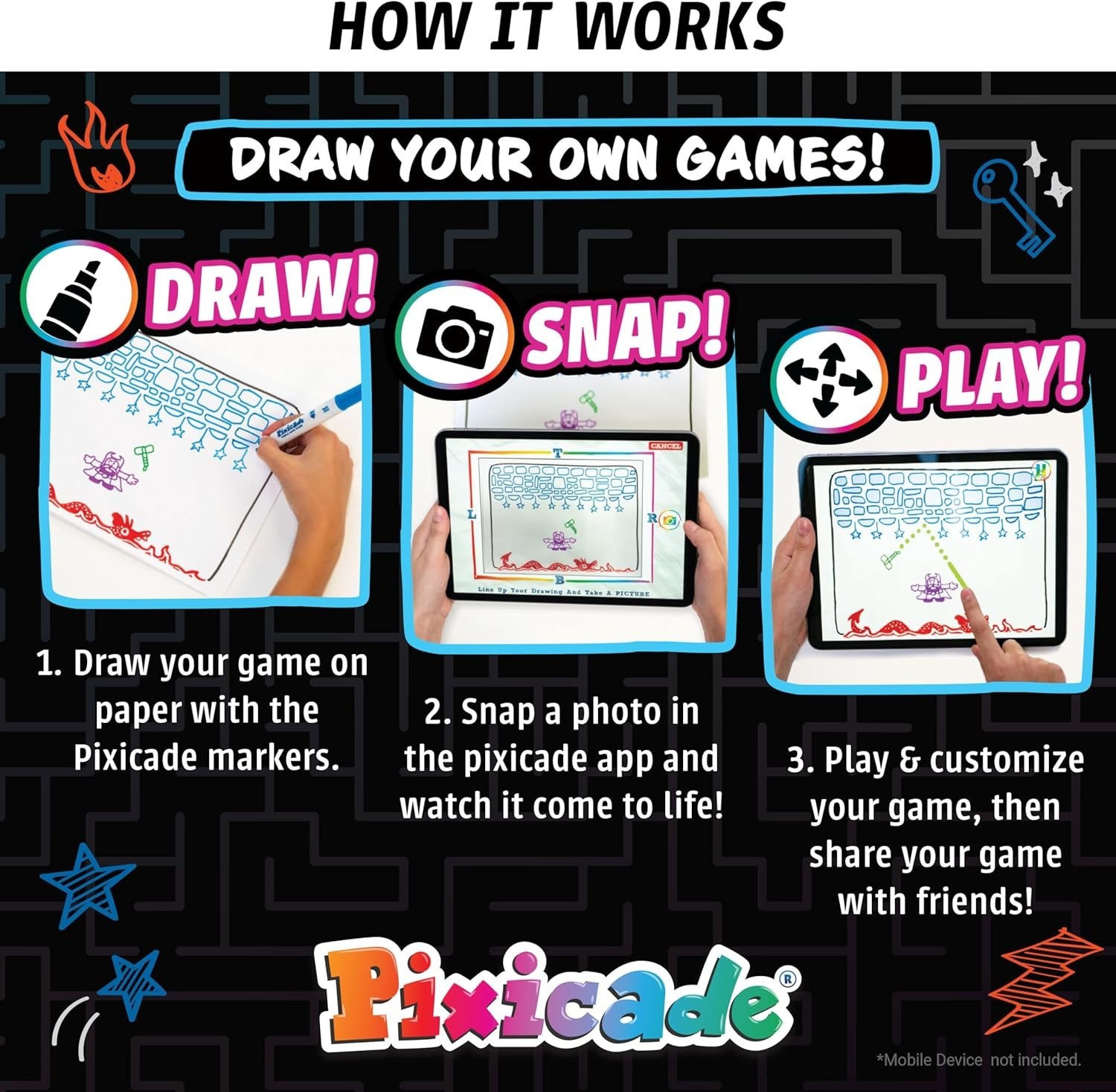 Pixicade! Turn Drawings Into Playable Video Games! | Doodle & Draw, Snap Play…