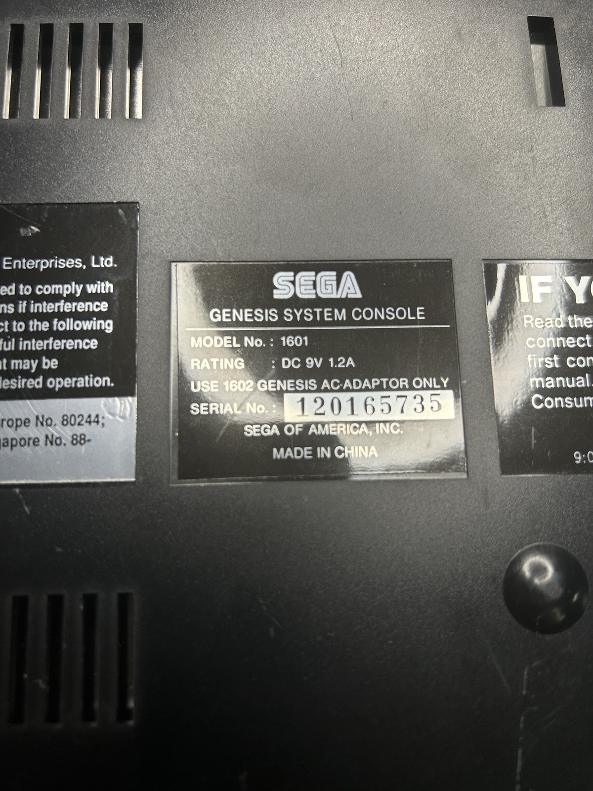 Sega Genesis Model 1 High Definition Graphics Console Only 16 Bit 1601 WORKS
