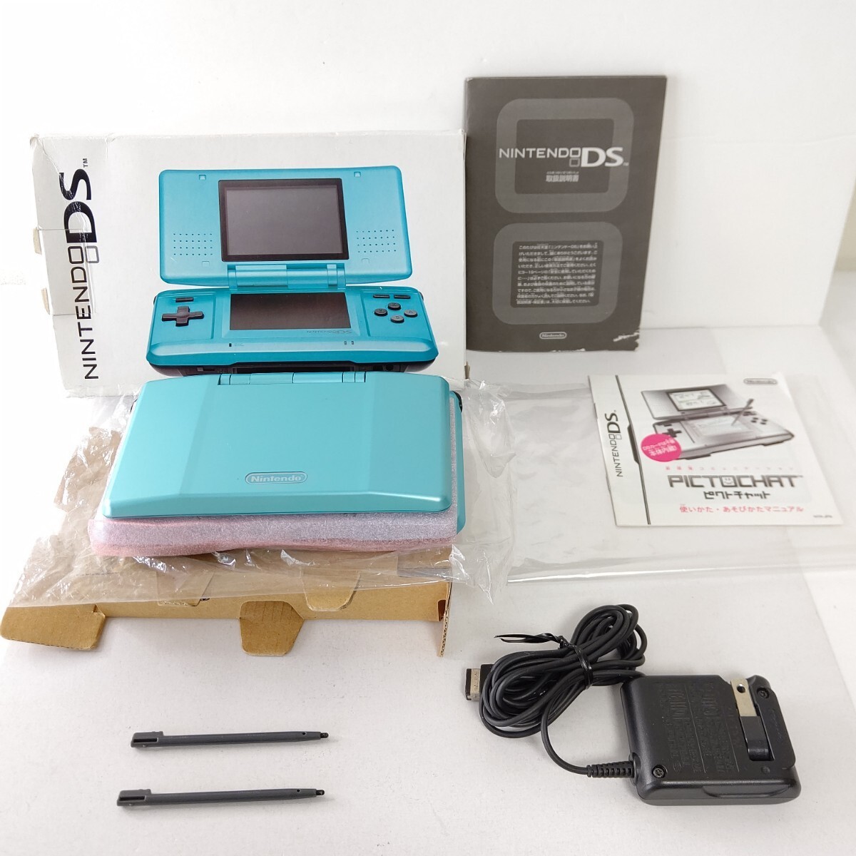 Nintendo DS Turquoise Blue Handheld Console with Charger & Touch Pen