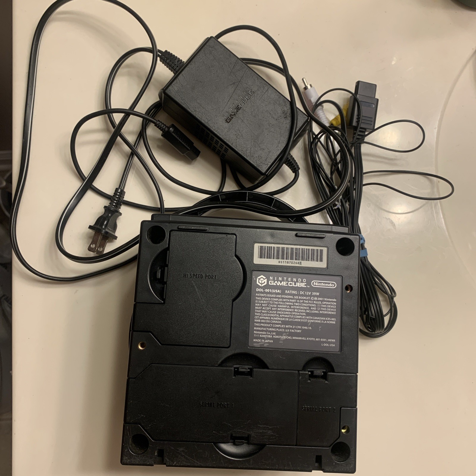 Nintendo GameCube Jet Black Console w/ Power Cable and TV Cable (Works!)