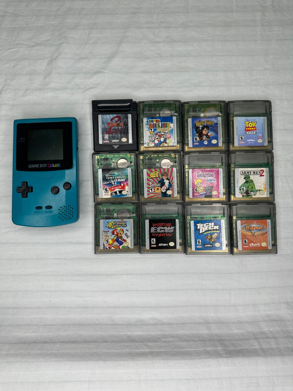 Authentic Teal GBC Console – Deep Cleaned & Recapped – 12 Games
