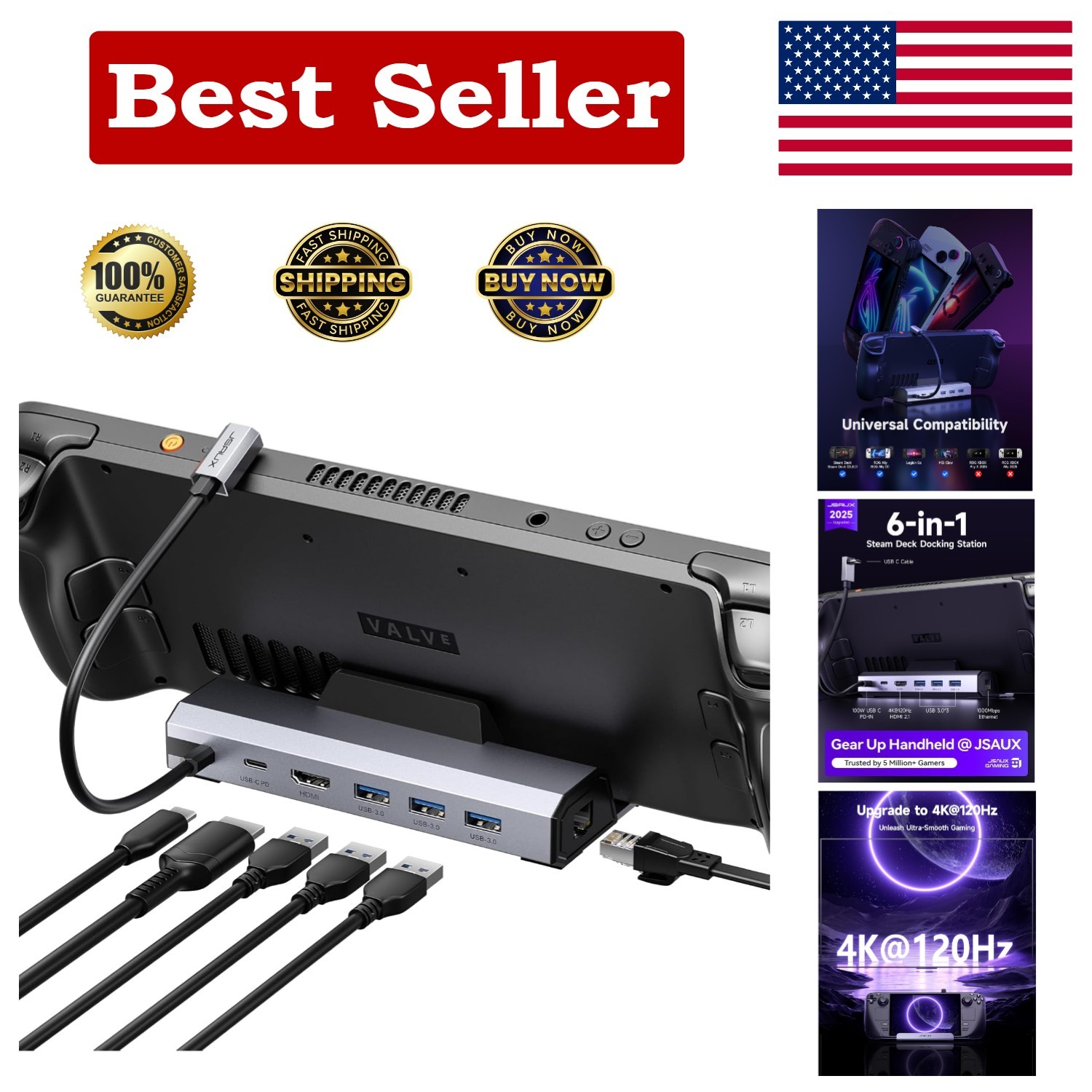 Ultra-Fast 6-in-1 Docking Station: 100W Charge & Gigabit Ethernet for Gaming