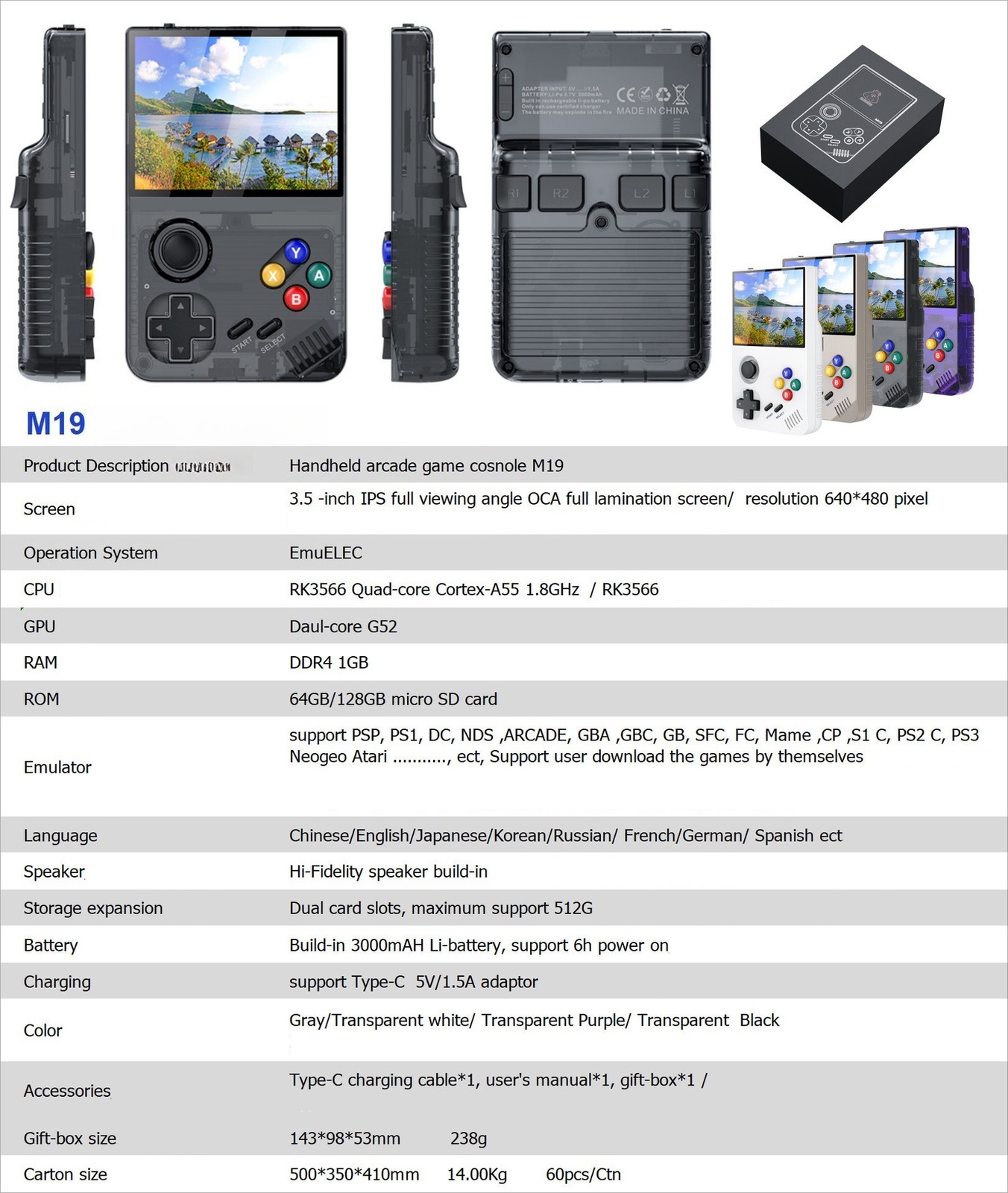 New Upgraded M19 Retro Handheld Game Console, 128GB Mini Video Game