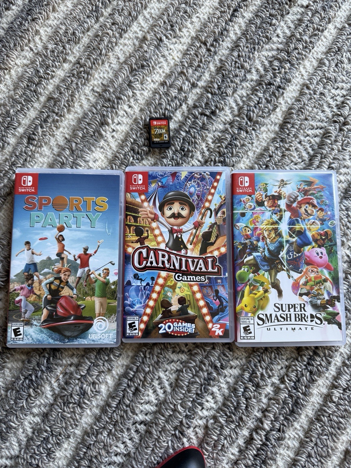 Nintendo Switch Black Gray Console with Neon Red and Neon Blue Joy-Con + 4 Games